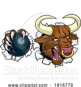 Vector Illustration of Bull Minotaur Longhorn Cow Bowling Mascot by AtStockIllustration