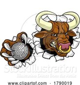 Vector Illustration of Bull Minotaur Longhorn Cow Golf Mascot by AtStockIllustration