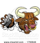 Vector Illustration of Bull Minotaur Longhorn Cow Ice Hockey Mascot by AtStockIllustration