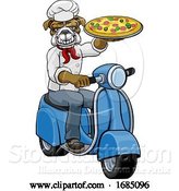 Vector Illustration of Bulldog Chef Pizza Restaurant Delivery Scooter by AtStockIllustration