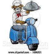 Vector Illustration of Bulldog Chef Scooter Delivery Mascot by AtStockIllustration