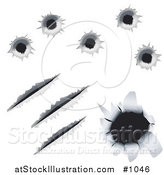 Vector Illustration of Bullet Holes and Gashes in Metal, over a White Background by AtStockIllustration