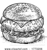 Vector Illustration of Burger Hamburger Vintage Woodcut Illustration by AtStockIllustration