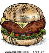 Vector Illustration of Burger Hamburger Vintage Woodcut Illustration by AtStockIllustration