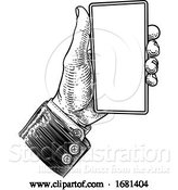 Vector Illustration of Business Suit Vintage Hand Holding Mobile Phone by AtStockIllustration