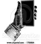 Vector Illustration of Business Suit Vintage Hand Holding Mobile Phone by AtStockIllustration