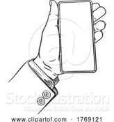 Vector Illustration of Business Suit Vintage Hand Holding Mobile Phone by AtStockIllustration