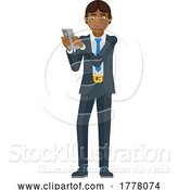 Vector Illustration of Businessman Holding Phone Mascot by AtStockIllustration