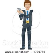 Vector Illustration of Businessman Holding Phone Mascot by AtStockIllustration