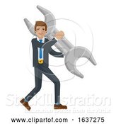 Vector Illustration of Businessman Holding Spanner Wrench Mascot Concept by AtStockIllustration