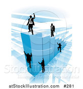Vector Illustration of Businessmen Climbing Blue Bars to Reach the Top Where a Proud Business Man Stands by AtStockIllustration