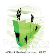 Vector Illustration of Businessmen Climbing Green Bars to Reach the Top Where a Proud Business Man Stands by AtStockIllustration