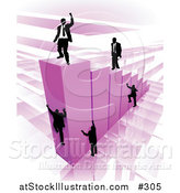 Vector Illustration of Businessmen Climbing Purple Bars to Reach the Top Where a Proud Business Man Stands by AtStockIllustration
