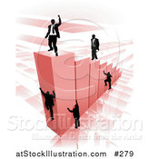 Vector Illustration of Businessmen Climbing Red Bars to Reach the Top Where a Proud Business Man Stands by AtStockIllustration