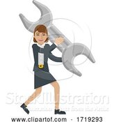 Vector Illustration of Businesswoman Holding Spanner Wrench Mascot by AtStockIllustration