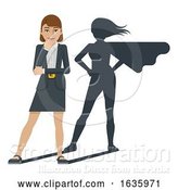 Vector Illustration of Businesswoman Super Hero Shadow Mascot by AtStockIllustration