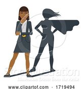 Vector Illustration of Businesswoman Super Hero Shadow Mascot by AtStockIllustration