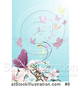 Vector Illustration of Butterflies near Pink and White Magnolia Blossoms by AtStockIllustration