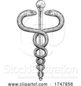 Vector Illustration of Caduceus Vintage Doctor Medical Snakes Symbol by AtStockIllustration