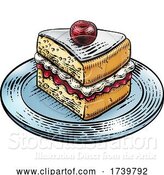 Vector Illustration of Cake Sponge Slice Jam Cream Woodcut Drawing by AtStockIllustration