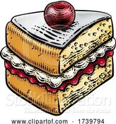 Vector Illustration of Cake Sponge Slice Jam Cream Woodcut Drawing by AtStockIllustration