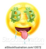 Vector Illustration of Cartoon 3d Drooling Yellow Male Smiley Emoji Emoticon Face with Bitcoin Symbol Eyes by AtStockIllustration