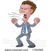 Vector Illustration of Cartoon Angry Boss Office Worker in Suit Shouting by AtStockIllustration