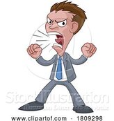 Vector Illustration of Cartoon Angry Boss Office Worker in Suit Shouting by AtStockIllustration