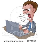 Vector Illustration of Cartoon Angry Businessman Boss Shouting at Laptop Cartoon by AtStockIllustration