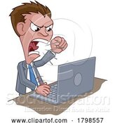 Vector Illustration of Cartoon Angry Businessman Boss Shouting at Laptop Cartoon by AtStockIllustration