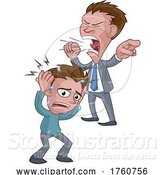 Vector Illustration of Cartoon Angry Mean Bully Boss Shouting at Worker Cartoon by AtStockIllustration