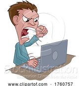 Vector Illustration of Cartoon Angry Stressed Guy Shouting at Laptop Cartoon by AtStockIllustration