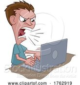 Vector Illustration of Cartoon Angry Stressed Guy Shouting at Laptop Cartoon by AtStockIllustration
