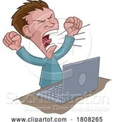 Vector Illustration of Cartoon Angry Stressed Guy Shouting at Laptop Cartoon by AtStockIllustration