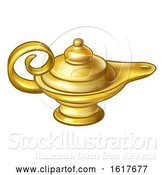 Vector Illustration of Cartoon Antique Gold Aladdin Magic Lamp by AtStockIllustration