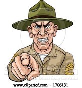 Vector Illustration of Cartoon Army Bootcamp Drill Sergeant Soldier Ponting by AtStockIllustration