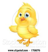 Vector Illustration of Cartoon Baby Chicken Chick Easter Bird Pointing by AtStockIllustration