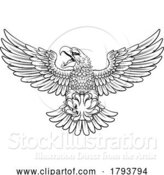 Vector Illustration of Cartoon Bald Eagle Hawk Flying Bowling Ball Claw Mascot by AtStockIllustration