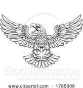 Vector Illustration of Cartoon Bald Eagle Hawk Flying Cricket Ball Claw Mascot by AtStockIllustration