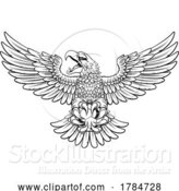 Vector Illustration of Cartoon Bald Eagle Hawk Flying Soccer Football Ball Mascot by AtStockIllustration