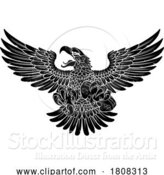 Vector Illustration of Cartoon Bald Eagle Hawk Gamer Video Game Controller Mascot by AtStockIllustration