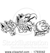 Vector Illustration of Cartoon Bald Eagle Hawk Ripping Cricket Ball Mascot by AtStockIllustration