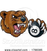 Vector Illustration of Cartoon Bear Angry Pool 8 Ball Billiards Mascot Cartoon by AtStockIllustration