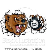 Vector Illustration of Cartoon Bear Angry Pool 8 Ball Billiards Mascot Cartoon by AtStockIllustration