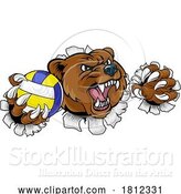 Vector Illustration of Cartoon Bear Volleyball Volley Ball Claw Grizzly Mascot by AtStockIllustration