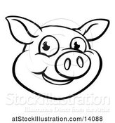 Vector Illustration of Cartoon Black and White Happy Pig Face by AtStockIllustration