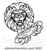 Vector Illustration of Cartoon Black and White Male Lion Holding a Video Game Controller by AtStockIllustration