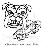 Vector Illustration of Cartoon Black and White Tough Bulldog Mascot Holding a Video Game Controller by AtStockIllustration