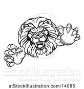 Vector Illustration of Cartoon Black and White Tough Clawed Male Lion Monster Mascot Holding a Cricket Ball by AtStockIllustration