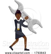 Vector Illustration of Cartoon Black Businesswoman and Spanner Wrench Concept by AtStockIllustration